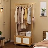 FGHUF Garderobenständer Bambus Mit Ablagefach Und Mit Kleiderstange - Platzsparendes Design - Für Schlafzimmer Flur Wohnzimmer - Kompaktgarderob
