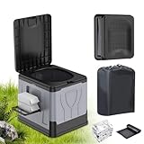 OTraki Faltbare Campingtoilette, Mobile Toilette Bis 150 kg Camping Toiletten mit Gerinnungsmittel Trockentrenntoilette mit Taschentuchhalter für Wandern & Notfälle (Grauschwarz)