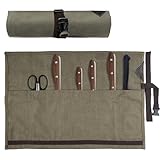 Sweetfularyeen Messer Tasche, 8 Fächer, Faltbare Aufbewahrungsrolle, Nimmt Messer Bis zu 10 cm Länge auf, Kochmesser-Tasche, Umlaufender Kordelzug, Geeignet für Camping, Picknick, Küche