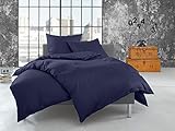 Bettwaesche-mit-Stil warme Fein Flanell Winter Bettwäsche dunkelblau Uni/einfarbig - Kissenbezug 40x80 cm - 100% Baumwolle