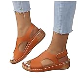 EQWIGKEIT Damen Sommerschuhe, Sandalen Damen Sommer Orthopädische Schuhe Plateau Römersandalen Bequeme Breite Füße Strandsandalen Mit Weiche Fussbett Sandaletten Casual Sommerschuhe