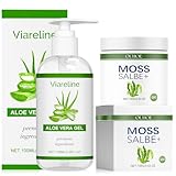 Aloe Vera Gel 100% Pur 100ml + Moossalbe Plus 100G, Aloe Vera Gel Bio für Gesicht Haare Körper, Moossalbe Gesicht Falten Testsieger, Beruhigende Pflegende Feuchtigkeitscreme After Sun,Aktiv Moos Salbe