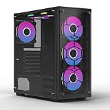 GMANI ATX PC-Gehäuse Mid-Tower, Computer-Gaming-Gehäuse mit Seiten- und Frontpaneelen aus gehärtetem Glas, Farbschalter, Computergehäuse, USB 3.0 (schwarz)