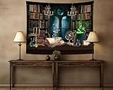 QGHOT Bibliotheks-Wandteppich, Märchen, Magie, Schule, Bücherregal, Wandbehang, mittelalterliches Zimmer für Studium, magisches Buch, Wandteppich für Teenager, Schlafzimmer, Wohnzimmer, Wohnheim,