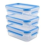 Emsa N10312 Clip & Close Frischhaltedosen-Set 3-teilig | 3x0,55 L | stapelbar | mikrowellenfest | -40 bis +100 Grad | Kunststoff | 100% dicht | Frische-Dichtung | spülmaschinenfest | Transparent/Blau