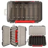 Jemey Köderbox Angeln, 19,5 x 12 x 3,6 cm Doppelseitig Köderbox Angeln mit Tragegriff, 14 Fächer Hardbait Box Tackle Box für Hardbaits Wobbler Gummiköder Angel Zubehö