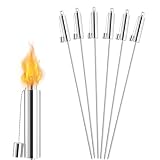 Froadp 6er Set Gartenfackeln für Draußen Öl 330ml Fackeln aus Edelstahl 115 cm Hoch Ölfackeln Lange Brenndauer Gartenfackel für Paraffinöl Pflanzenöl Citronellaöl Kerosin (Silber)
