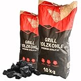 RHINOROCK Profi-Grillkohle 10, 20 kg – Premium Holzgrillkohle Buchenholzkohle für BBQ, Grill, Smoker & Dutch Oven – Lange Brenndauer & Wenig Asche