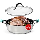 Coolinato Schmorpfanne Edelstahl 28cm beschichtet Schmortopf inkl. Glasdeckel, Bräter für Gas Ceran Elektro Induktion und Backofen, spülmaschinengeeignet Silber