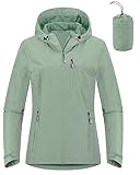 Outdoor Ventures Damen Regenjacke 10000MM Wasserdicht Leichte Gefüttert Packbar Sportjacke Funktionsjacke Atmungsaktiv Fahrrad Jacke mit Kapuze Mintgrün XL