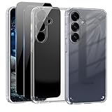 Mitetabo Handyhülle für Samsung Galaxy S25 Hülle 5G mit 2 Stück Anti-Spähen Gehärtetes Glas Schutzfolie und Kameraschutz Militärischer Stoßfest Hard PC Case Schutzhülle für Samsung S25 Transparent