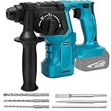 Akku Bohrhammer Kompatibel mit Makita 18V Lithium-ion Akku, Bürstenloser Kombihammer Schlagbohrmaschine, 3 Funktionen Modi: Bohren, Hammerbohren, Meißel, mit 6-tlg. Bohrmeißel Set (Ohne Akku)