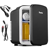 Reemix Mini-Kühlschrank, 4 Liter/6 Dosen, tragbarer Kühler und Wärmer persönlicher Kühlschrank für Hautpflege, Kosmetik, Getränke, Lebensmittel, ideal für Schlafzimmer, Büro, Auto (Schwarz)