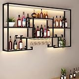 Weinregal aus Metall zur Wandmontage mit LED-Licht – schwimmender Kelchhalter für Hausbar und Café, multifunktionales Bar-Flaschen-Display-Regal
