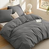 BEDSURE Bettwäsche 155x220 Baumwolle Grau - Bettwäsche-Sets 155 x 220 cm Bettbezug 3teilig mit 2 Kissenbezüge 80x80 cm, Oeko-TEX Bettwäsche Anthrazit mit Reißverschluss