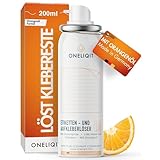 ONELIQIT® Etikettenentferner, Etikettenlöser, Klebereste Entferner mit Orangenöl 200ml für das einfache Entfernen von Etiketten, Aufklebern, Vignetten & Klebstoffen