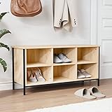 QJBSAVVA Schuhregal Sonoma-Eiche 100x35x50 cm aus Holzwerkstoff & Stahl Schuhschrank mit 6 Fächern platzsparend als Sitzbank nutzbar für Flur Wohnzimmer