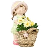 Outsunny Gartenfigur Mädchen mit Blumentopf, Wetterbeständige Gartenstatue, Pflanzentopf-Ornament, Gartendeko, Skulptur für Heimdekoration, Garten, Hof