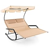 Tangkula 2 Personen Loungesessel mit verstellbarem Baldachin, Outdoor Chaiselongue mit 2 abnehmbaren Kissen und Rädern, extra große Doppel-Terrassen-Hängematte, Bettschaukel für Hinterhof, Pool