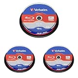 Verbatim BD-RE Single Layer Blu-ray Rohlinge 25 GB, Blu-ray-Disc mit 2-facher Schreibgeschwindigkeit, mit Kratzschutz, 10er-Pack Spindel, Blu-ray-Disks für Video- und Audiodateien (Packung mit 3)