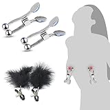 BDSMYEE BDSMs Spielzeug hart,2 Paar Nippelklemmen Brustwarzen sex,SM Sexspielzeug extreme Paare,BDSMs Spielzeug extrem Sklavin,Nipple Clamps Set Fetisch BDSMs Spielzeug extrem für Frauen (2 IN 1)