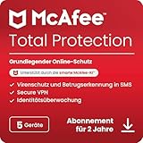 McAfee Total Protection (5 Geräte) 2025 | 2 Jahre | Secure VPN, Sicherheitssoftware mit Virenschutz,Kennwort-Manager, Identitätsüberwachung | Digitaler download