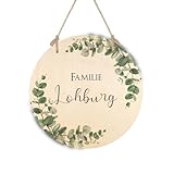 Manufaktur Liebevoll | Familien Türschild Personalisiert Holz Familienschild Namensschild Haustür Familie Eukalyptus
