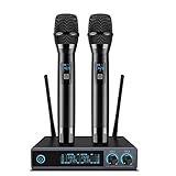 VeGue UHF Drahtloses Mikrofon, Professional Dual Channel Handheld Kabelloses Mettall Dynamisches Mikro System, für Karaoke, Party, Kirche, DJ, Hochzeit, Klassen, Treffen, Outdoor Events, 60m(VW-022)