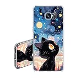 JEZSTHAI Hülle Kompatibel mit Samsung Galaxy S7 Edge,Ultra Dünn Durchsichtige Handyhülle,Weiche Fallschutz Stoßfeste Kratzfeste Silikon TPU Schutzhülle mit Aesthetic Muster Katze