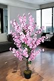 Kunstpflanze Blütenbaum 120 cm Wintersweet Künstliche Pflanze Blüten Kunstbaum im Topf Frühlings Pflanze (Pink)