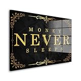 Money Never Sleeps Gold Acrylglas Wandbild Bild Wanddeko Wohnzimmer XL Größe 90x60cm