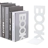 BRISKORE Buchstütze Weiß Buchstützen Metall, 4er Pack Bücherstütze Buchstützen Weiß Bücherhalter für Regal, Buchhalter Regal Bookends Bücherstützen Book Holder, Book Bücher Halter für DVDs, Magazine