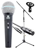 Pronomic Superstar Mikrofonset (Komplettset, dynamisches Gesangs Mikrofon, Galgenständer, 5m Klinke-Kabel, Mikrofonklemme) schwarz