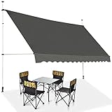 RELAX4LIFE Klemmmarkise 400 cm breit, Markise Balkon ohne Bohren, Höhenverstellbare Balkonmarkise mit Handkurbel, Sonnenschutz für Terrasse Balkon Veranda (400x175cm, Grau)