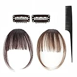 Clip in Bangs,Fringe Bangs,One Piece Human Hair Clip,Fringe Extensions Natürliche Bangs,Tempel Haarteile,Pony Fringe Bang Extension mit Kamm,Gelten Verlängerung Air Bangs Natürliche Haarteil(2 Stücke)