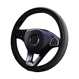 CGEAMDY Auto Lenkrad Abdeckung, Universal 38 cm Microfiber Lenkradhülle, Anti Rutsch Atmungsaktiv Lenkradabdeckung, Geruch frei Lenkradbezug Lenkradschoner(Schwarz)