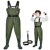 Ouzong Wathose für Kinder, leicht, gerolltes Nylon und PVC, für Jungen und Mädchen, Armeegrün wasserdichte Wathose für Kinder, grün, 8/9
