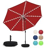 Sundale Outdoor Solar-LED-Terrassenschirm mit Sandsack, Schirmständer, 2,7 m, Rot