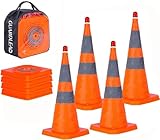 GUARDLEAD Warnkegel 4er Set, 70cm Reflektierender Verkehrskegel mit Warnleuchte, Orange Verkehrsleitkegel Pylone Faltbar, Faltbar Leitkegel für Straße Sicherheit (4, 70cm)