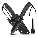 GREIFS® Outdoor-Messer aus D2 Stahl mit Kydex Holster und Feuerstahl, edles Survival Messer für die Bushcraft Ausrüstung, Jagdmesser, Schnitzmesser, Fahrtenmesser (Milan/Schwarz)
