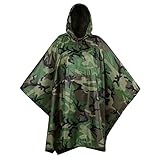 KOVA Poncho Regenponcho Regenmantel Regenjacke Wasserdicht Unisex Camouflage Zelt Campingdecke Plane Unterlegplane 3 in 1 Multifunktionaler Regencape für Picknick Trekking Camping Angeln Jagd Ausflug