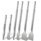Yzzthumss 6-Teiliges SDS Meißelset mit Breitem Fliesenmeißel, Spatenmeißel, Bohrhammermeißel für Beton, Mauerwerk, Fliesen, Fliesenkleber, Natur