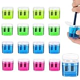 16 Stück 4 Farben Anspitzer mit Behälter, Spitzer mit Dose, Doppelloch-Bleistiftspitzer und Manueller Pencil Sharpener, Anspitzer Kinder, Dosenspitzer Dicke und Dünne Stifte, Spitzer für Schule Büro