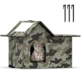 SELBATON Katzenhaus Für Draußen Winterfest, Haus für verwilderte Katzen mit abnehmbaren Kissen, Winterschutz für Haustiere mit Türvorhängen, einfach zu montieren