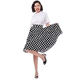 IBTOM CASTLE Polka Dot Swing Rock für Damen 1950er Jahre Vintage Knielang Cocktailkleid A-Linie Hohe Taile Midirock Blummendruck Faltenrock Petticoat Sommerrock schwarz weiß M