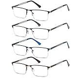 Fsread 4 Pack Halbe Rahmen Lesebrille für Herren Komfortable Robuste Leichtes Rechteckige Metallrahmen Blaulichtfilter Brille mit Federscharnier +2.0