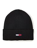 Tommy Jeans Herren TJM Flag Rib Beanie AM0AM10390 Gestrickte Mütze, Schwarz, OS