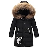 Tilozs Winterjacke Mädchen Wintermantel Warme Parka Stepp Mantel Länge Winter Jacke mit Fellkapuze Kinder Dicke Outdoorjacke, Schwarz, 116-122(Herstellergröße: 120)