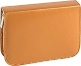 Brunnen 104905704 Schüler-Etui Leder natur (19,5 x 13,5 x 3,5 cm, 1 Klappe, mit 9 dicke Markenbuntstifte, 2 Markenbleistifte, Lineal 16 cm, Metalldoppelspitzer, Radiergummi)