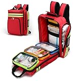 Erste Hilfe Kit Leer Rucksack Notfall Kits -Wasserdicht Verschleißfest Verstellbarer Riemen Atmungsaktiv Rücken Erste Hilfe Tasche für Reisen Haus, Auto, Wandern, Arbeitsplatz & Outdoor Rot 45*15*35cm